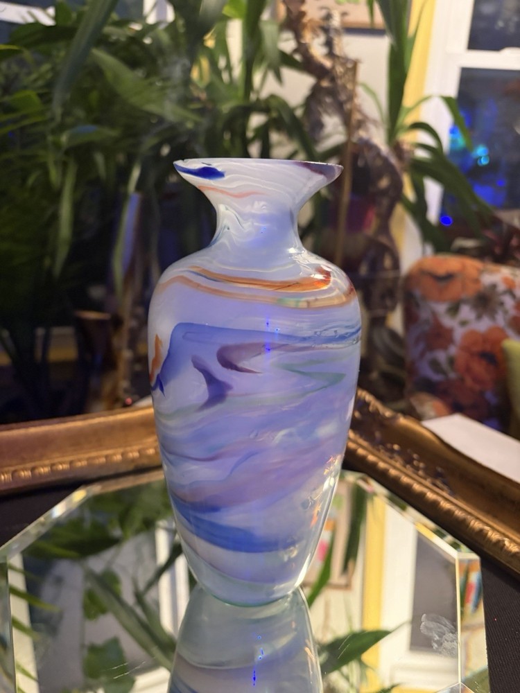 Vintage Murano Style Hand Blown Vase Swirl Art  Style Vase Swirl Multicolor COOL