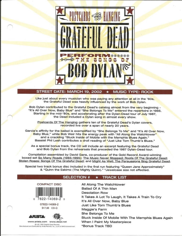 GRATEFUL DEAD Rare VINTAGE 2002 PROMO TRADE AD Poster 4 BOB DYLAN MINT 8.5x11