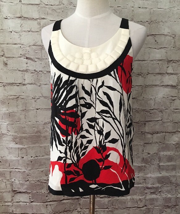 TIBI New York  Sleeveless Silk Embellished Blouse Tank  Ivory Floral - Size 2