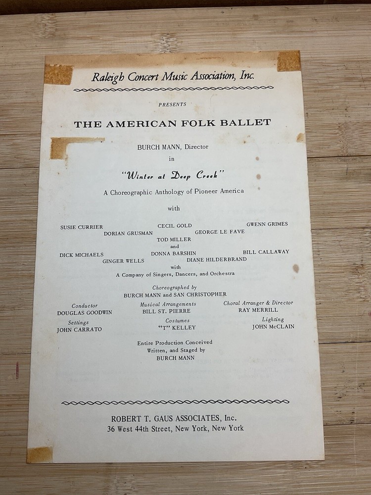 1960s Raleigh Concert Music Program North Carolina AMERICAN FOLK BALLET F45