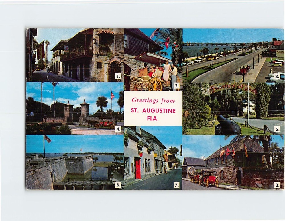 Postcard Greetings from Saint St. Augustine Florida USA North America Landmarks