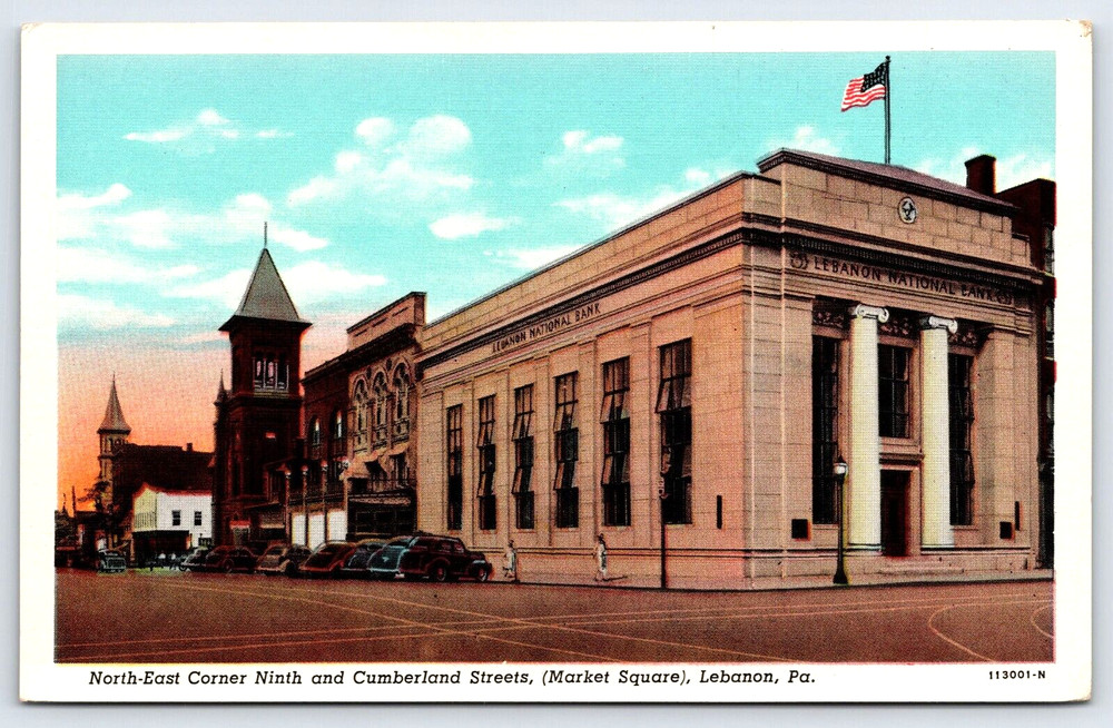 Lebanon Pennsylvania PA Market Square National Bank Building Vintage Postcard