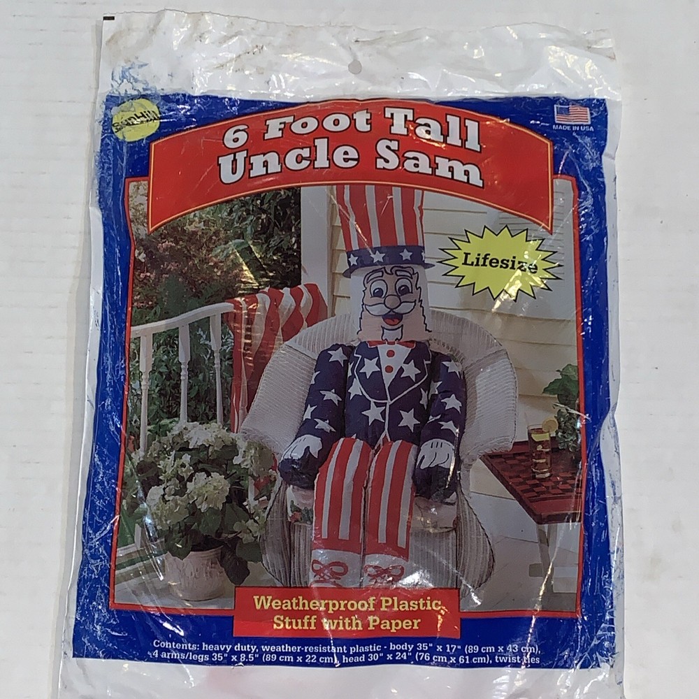 Uncle Sam Top Hat July 4th 6’ Life size Patriotic Weatherproof Stuff W/Paper VTG
