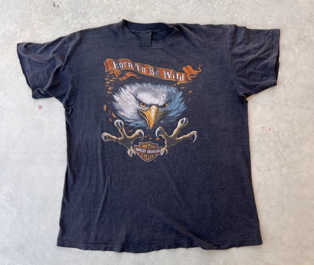 Vintag Harley Davidson Shirt Size 21x26 Born To Be Wild Eagle 1985 3d Emblem 80s