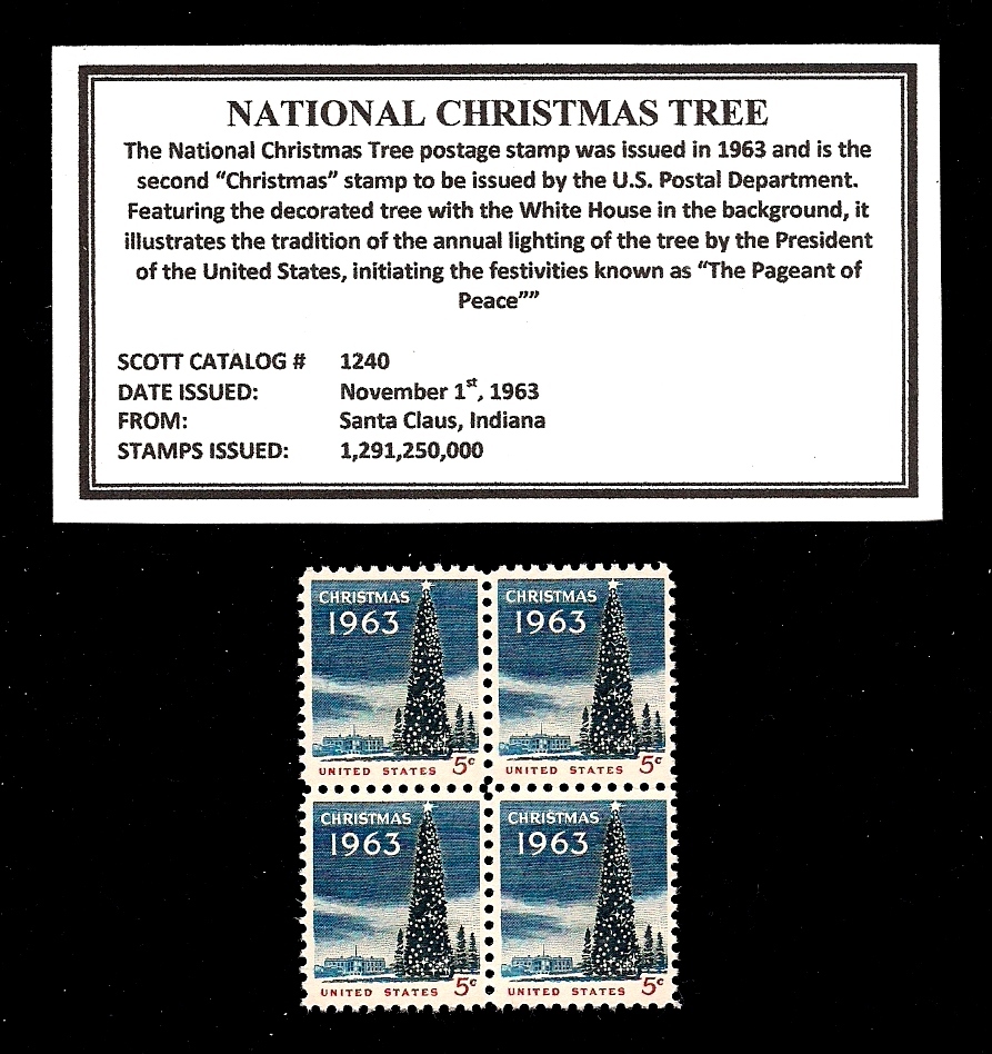 1963 - National Christmas Tree - #1240 - Mint -MNH- Block of Four Postage Stamps