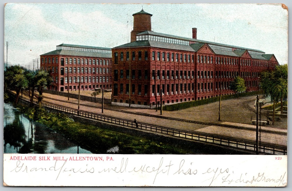 1907 Adelaide Silk Mill Allentown PA Industrial View ANTIQUE Postcard 9290