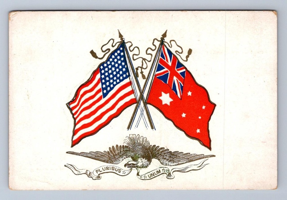 Great White Fleet Usa & Australia Flags Eagle Patriotic Postcard (1908)
