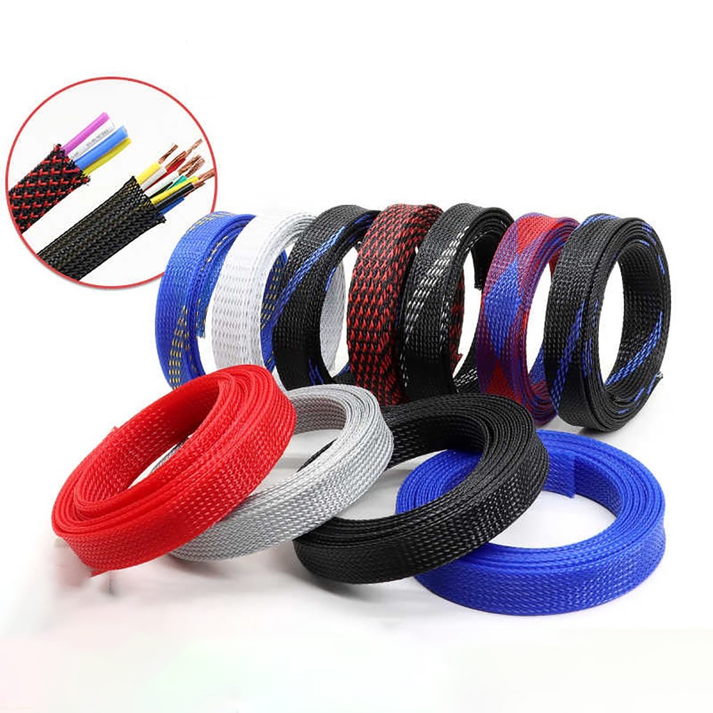 PET Nylon Braided Sleeve Tube 3-80mm Width Car Audio Cable Wire Sleeving Sheath