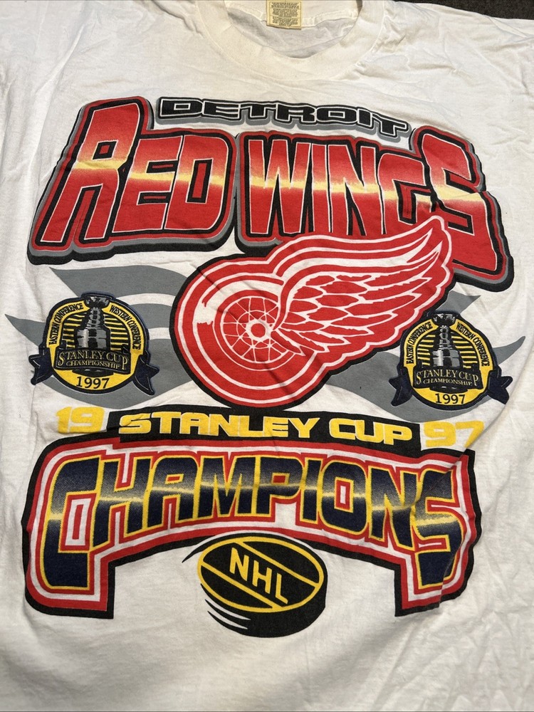 vtg OG 97 Detroit Red Wings Champions Stanely Cup T SHIRT SZ XL Single Stitch