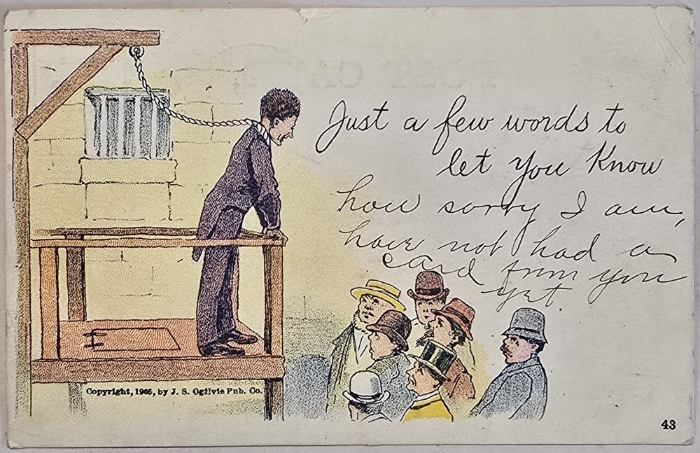 1905 J.S. Ogilvie Humor Vintage Postcard Gallows Humor Undivided Back