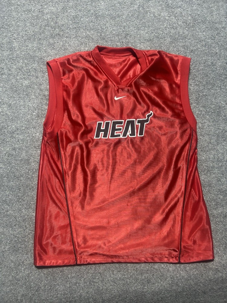 Vintage Miami Heat Nike Reversible Jersey Mens L Black Red Sleeveless Pullover.