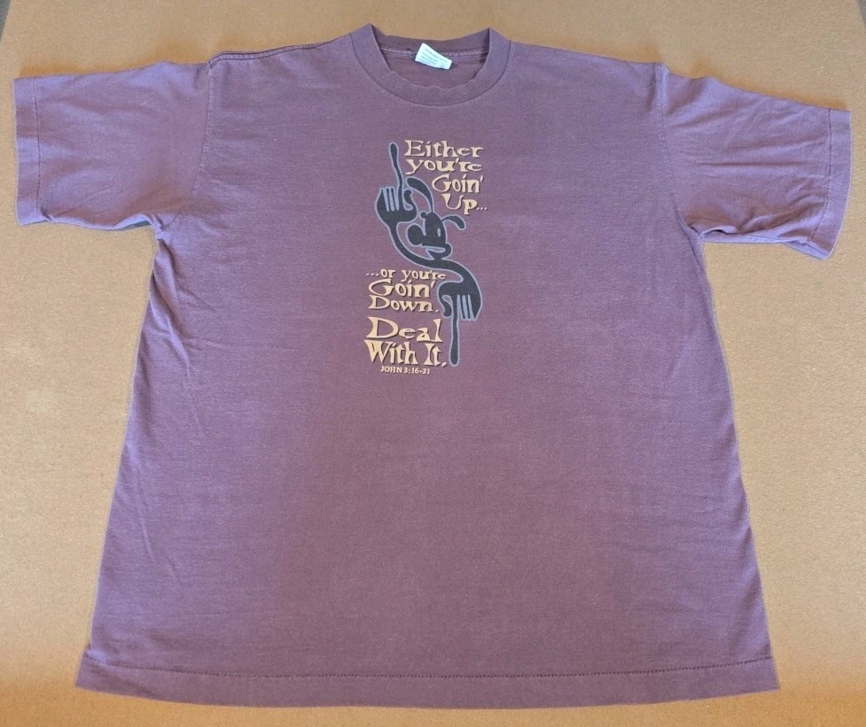 Christian Humor T-Shirt Vintage 90s Witness Wear John 3:16 Two Sided XL