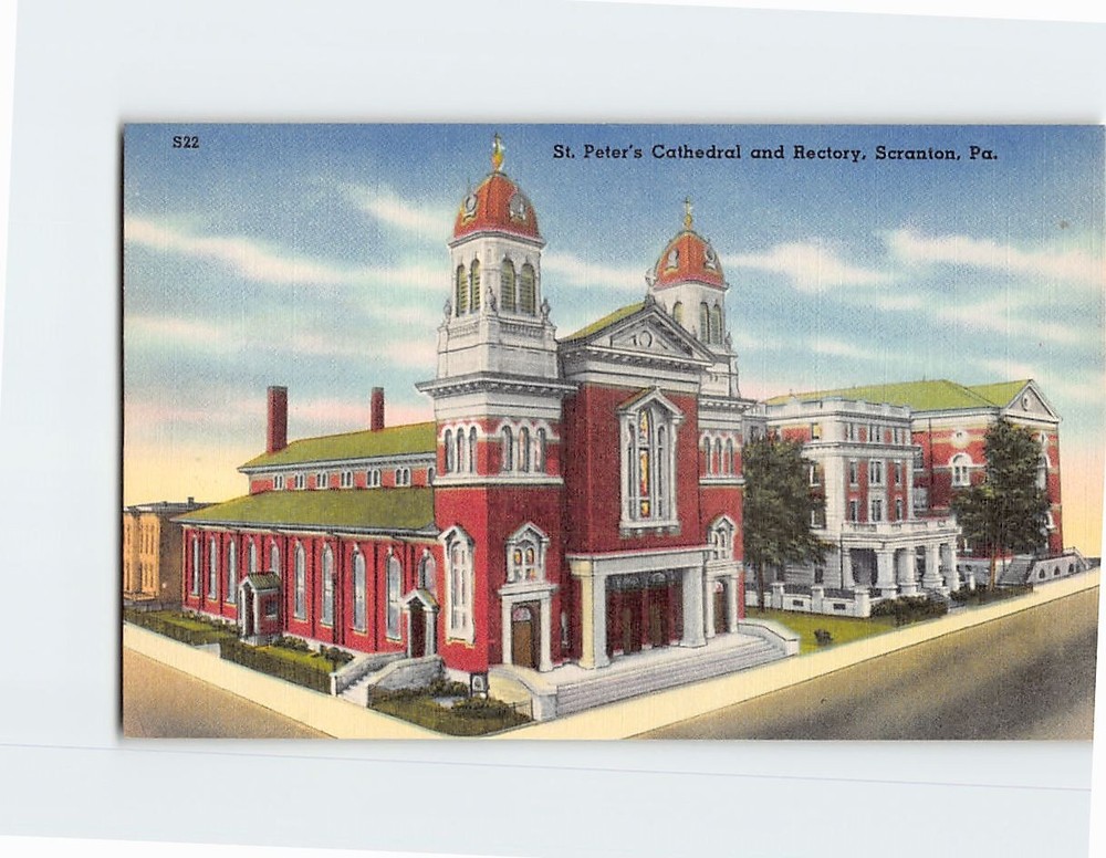 Postcard St. Peter's Cathedral & Rectory Scranton Pennsylvania USA