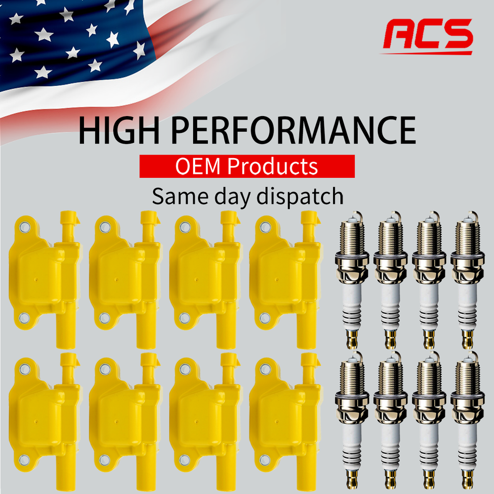 8X OEM Enhanced Square Ignition Coil & 8X Iridium Spark Plug For Chevy GMC UF413