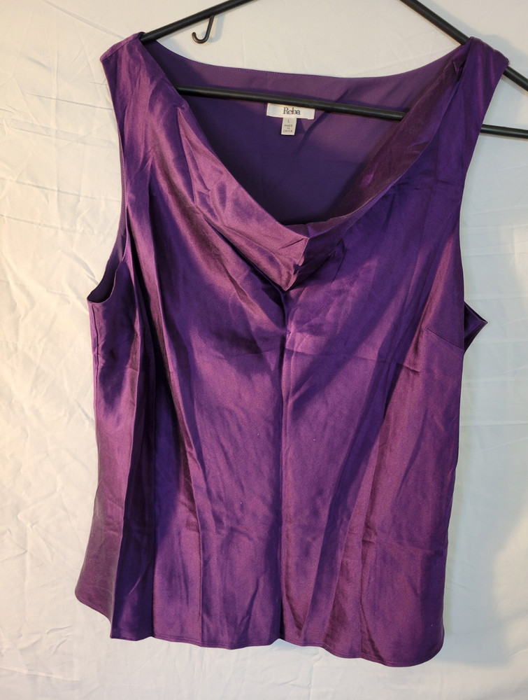 Reba Purple Solid Satin Cowl Neck Sleeveless Pullover Blouse Women’s L