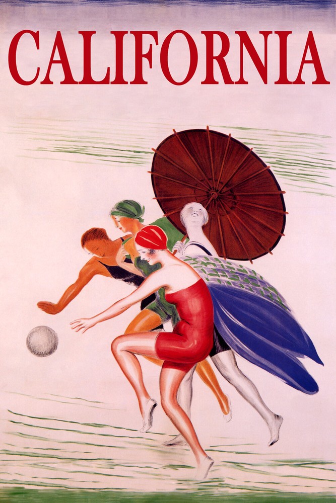 Vintage California Beach Fashion Sun Umbrella Poster Repro Free Shipping