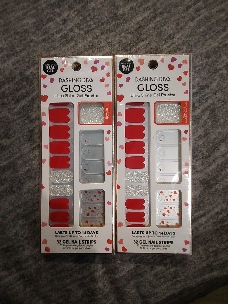 2 Dashing Diva Gloss Ultra Shine Gel Palette. After Glow 32 Nail Strips Each.
