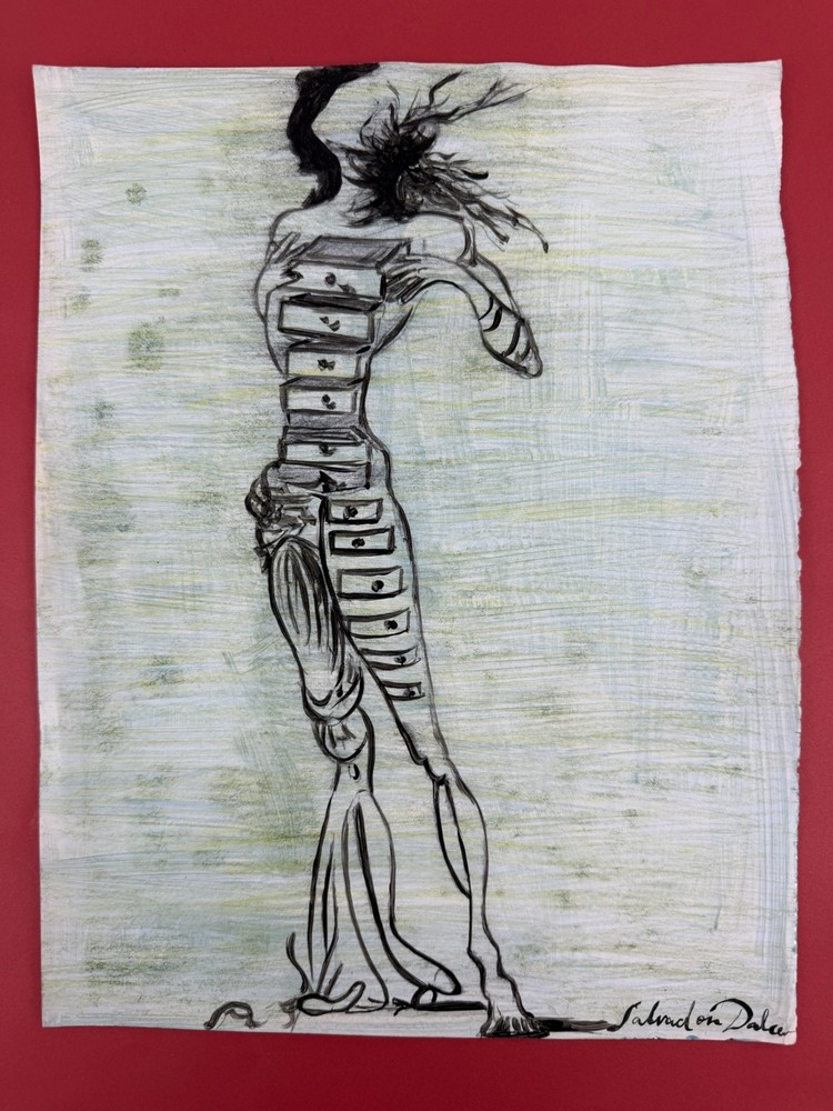 Salvador Dali Drawing on paper (Handmade) signed and stamped mixed media Vtg.