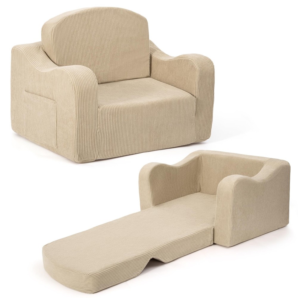 Comfy Toddler Chair for Kids, 2-in-1 Toddler Soft Plush Couch Fold Out, Conve...
