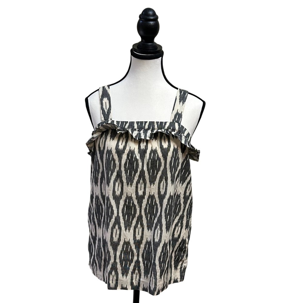 J.Crew Women's Sleeveless Ruffle Trim Tank Top Ikat Print Cotton Size 4