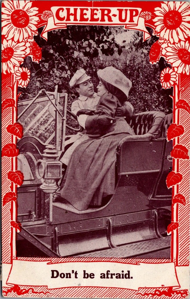 1910 CHEER-UP Postcard Don't Be Afraid Couple Carriage Romantic Illinois