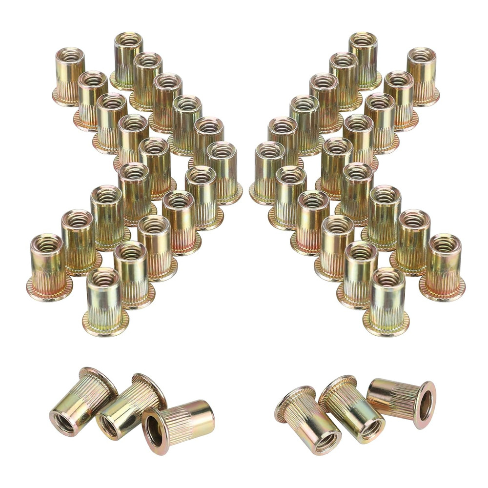 150Pcs Rivet Nuts, 1/4”-20 Zinc Plated Carbon Steel Rivnut, Flat Head Threade...