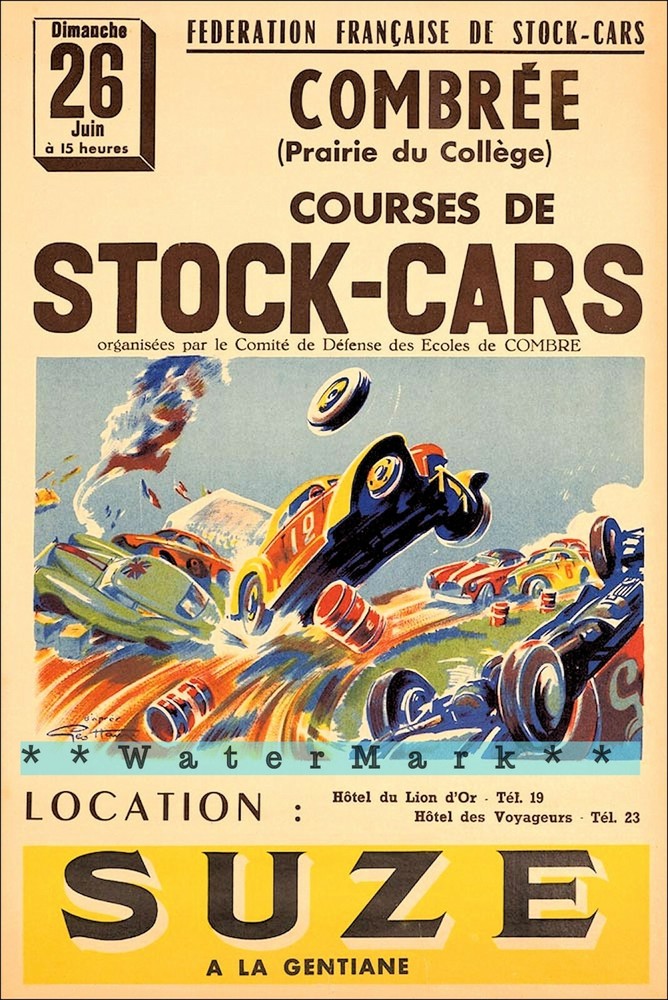 Vintage 1950 French Stock Car Racing Retro Poster Print