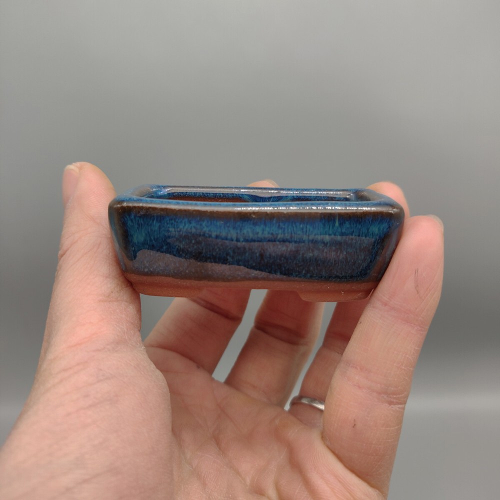 Rectangular Dark Blue Chinese Yixing Mame Bonsai Pot Glazed 6x3.2x2cm