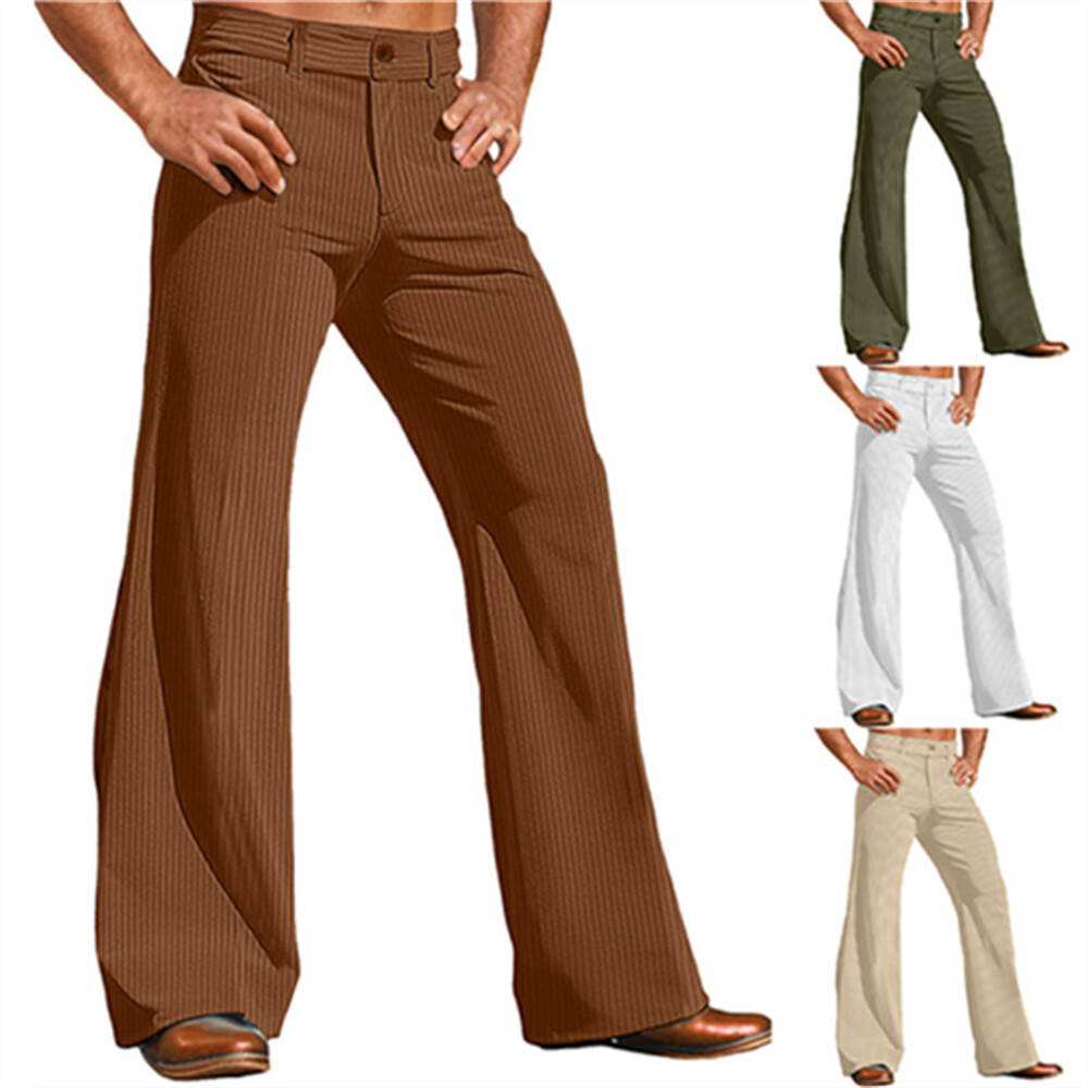 Men Casual Corduroy Pants Workout Baggy Sweatpant Bell-bottomed Long Trousers