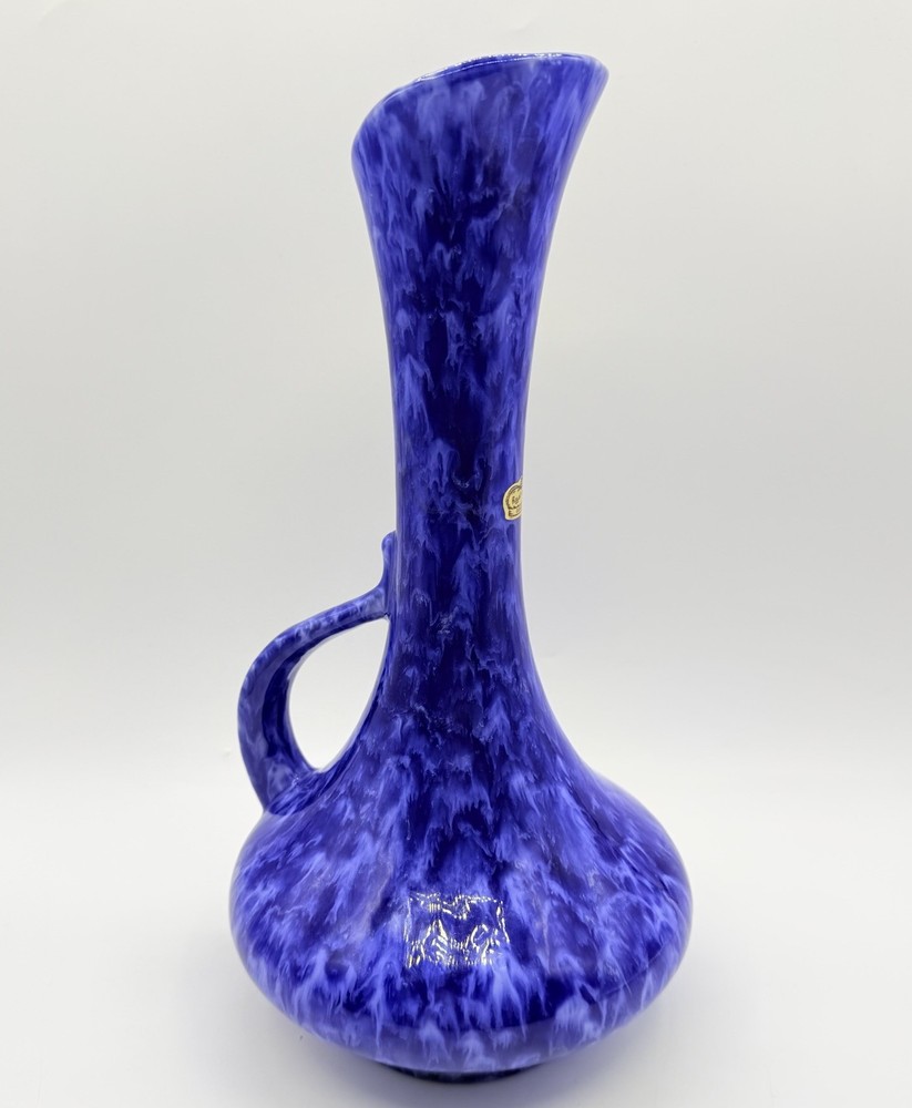 Vintage Royal Haeger USA Blue Marbled Art Pottery Ewer Vase 12” Mid Century