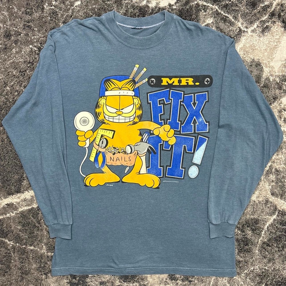 Vintage Garfield Shirt Mens XL 90s Cartoon Construction Handyman Woodworking Jim