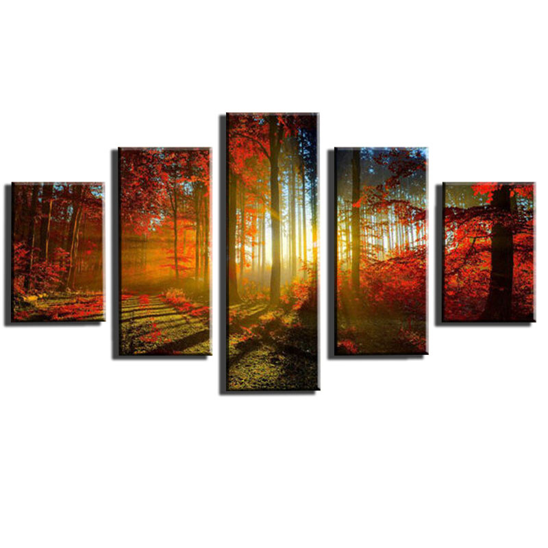 Home Decor Canvas Painting Abstract 5 Pieces AUTUMN FORREST-image