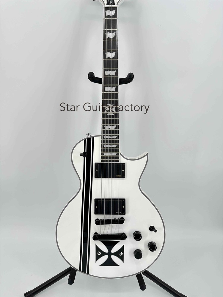 custom Black Iron Cross LP White Electric Guitar 2H Pickups Black Part fast ship