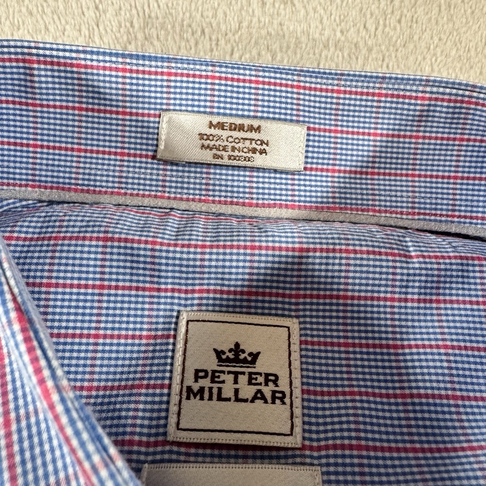 Peter Millar Designer  Seaside Finish Plaid Long Sleeve Button Up Shirt Men's M