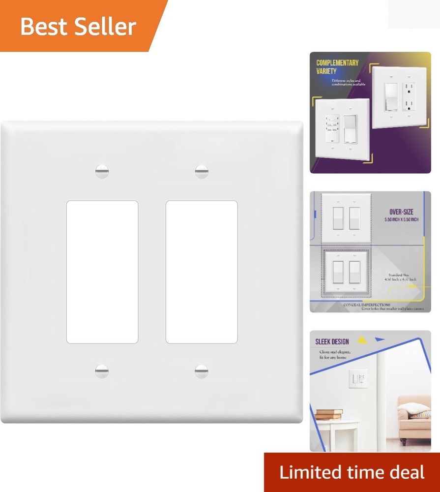 Chic and Resilient White Switch Cover - Oversized 2-Gang Design for Modern Homes