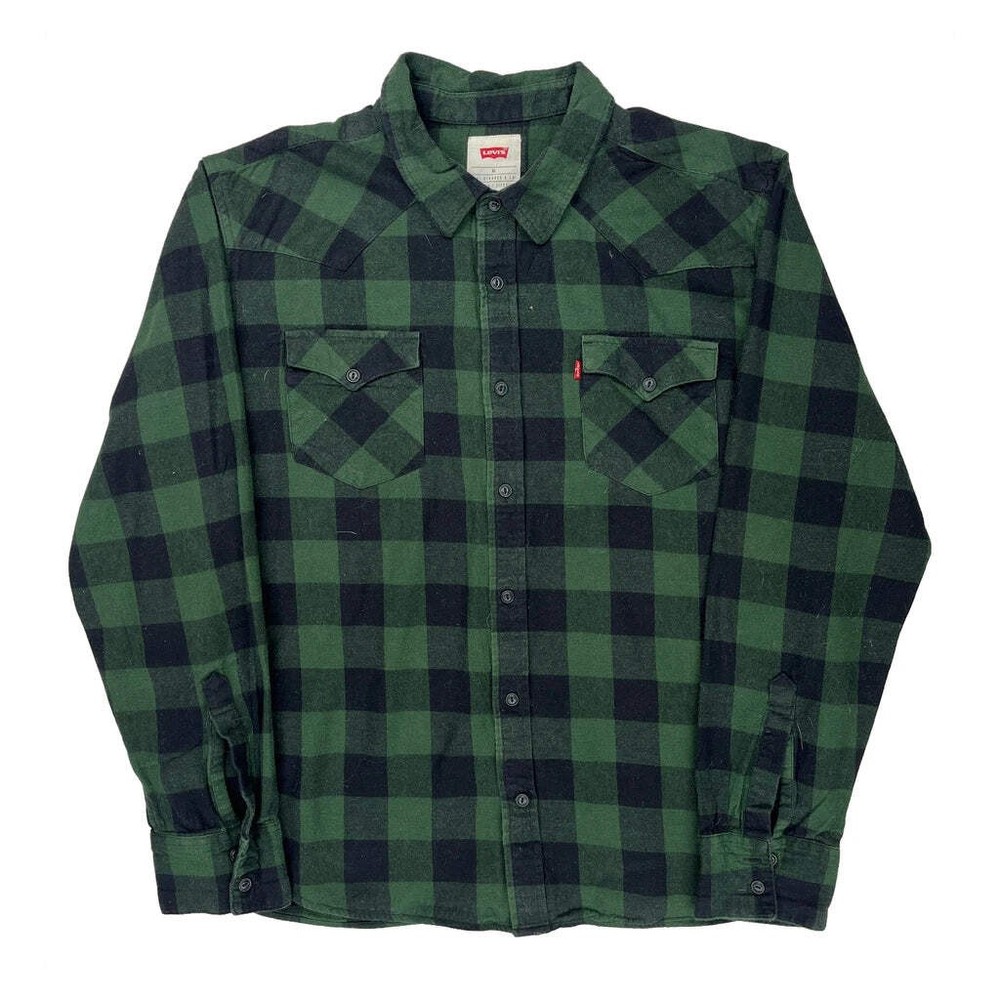 Levis Checked Flannel Shirt - XL Green Cotton