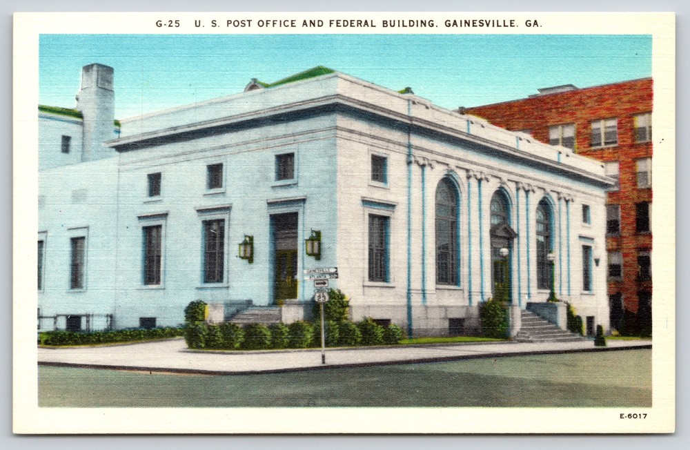 Gainesville Georgia~US Post Office & Federal Bldg Street View~Vintage Linen PC