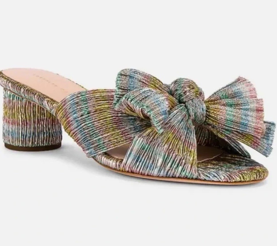 Loeffler Randall Emilia Rainbow Bow Metallic Sandals in Women's Size 9