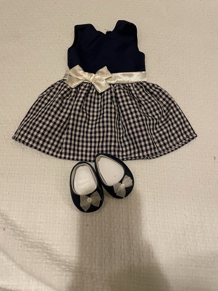 American girl doll navy and white pet Show dress and shoes