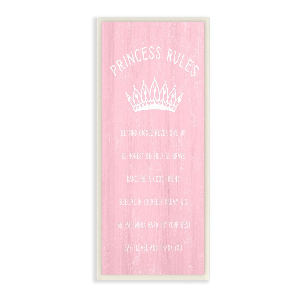 Stupell Pink Princess Rules Sign Kids Motivational Phrases  7 x 17