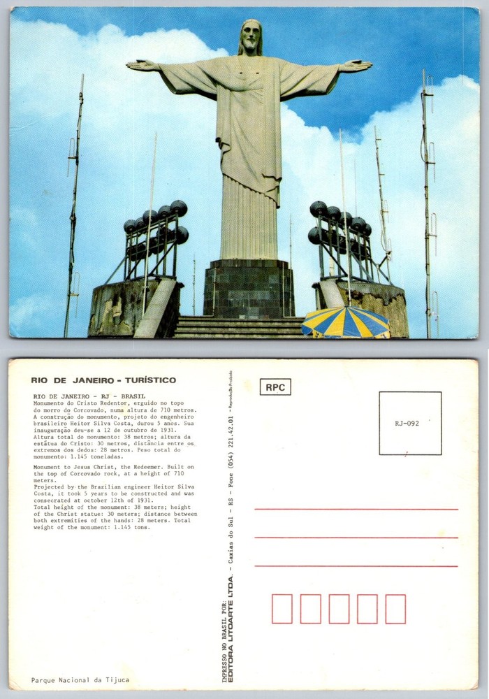 Christ the Redeemer Rio de Janeiro Brazil Vintage Postcard Litoarte
