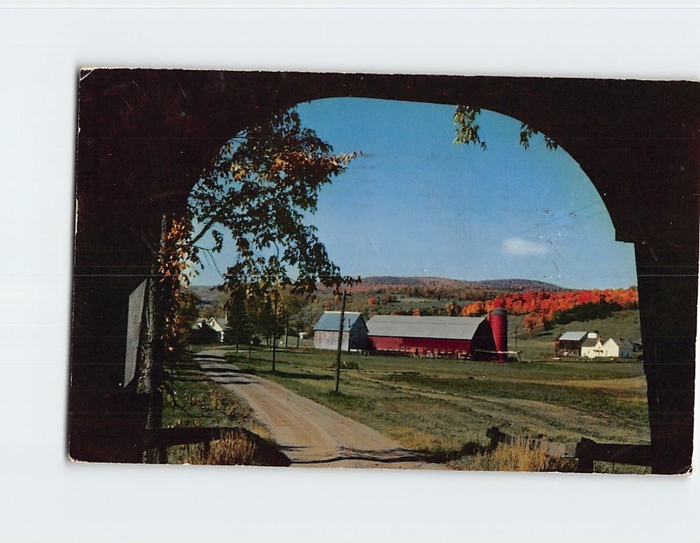 Postcard Farm Scene from Covered Bridge Coventry Vermont USA North America