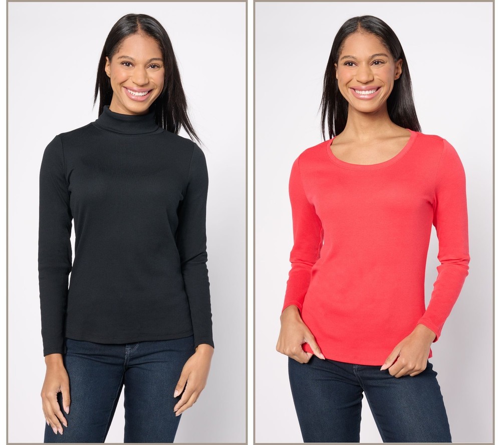 Anybody Women's Top Plus Sz 4X Rib Cozy Knit Pack Shirt Black A622332
