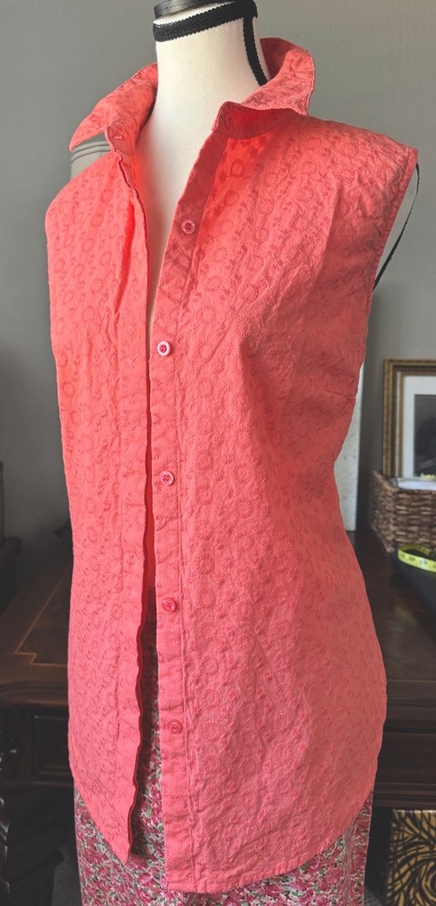 Women’s Embroidered Button Down Shirt ~ Chadwick’s ~ Coral ~ Size L ~ Excellent
