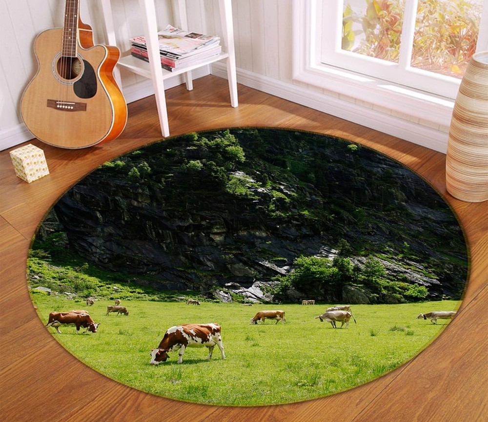 3D Realistic Grazing Cow Non-Slip Rug Mat Elegant Photo Carpet for Home Decor