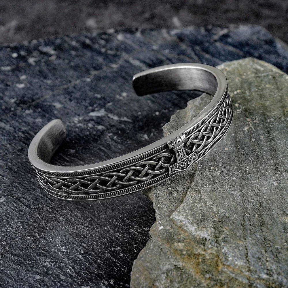 Viking 316L Stainless Steel Bangle Men Women Thor's Hammer Vintage Runes Jewelry