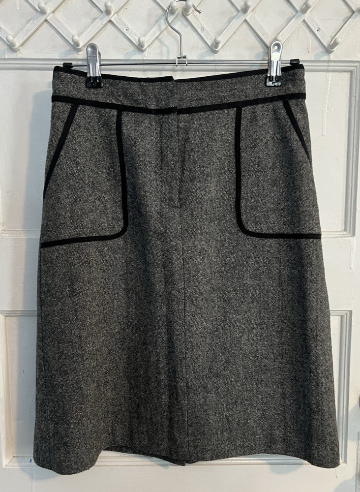 Loft A-Line Skirt Women’s Wool Blend Lined Grey w/ Black Trim Size 2P