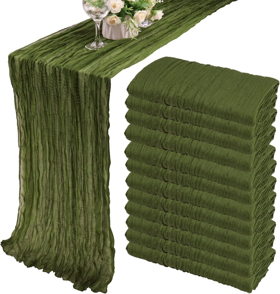Vintage Grass Green Cheesecloth Table Runner for Weddings and Events  