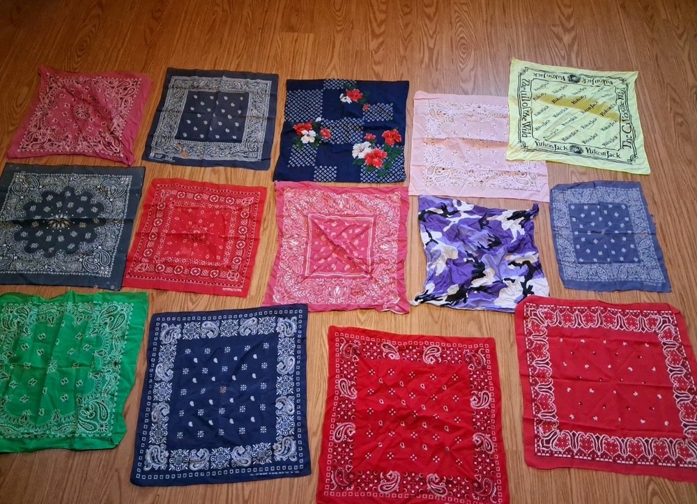 Vtg Lot 16 Bandana Handkerchief Fast Color Tiger Paris Biker 1950's - 1990's