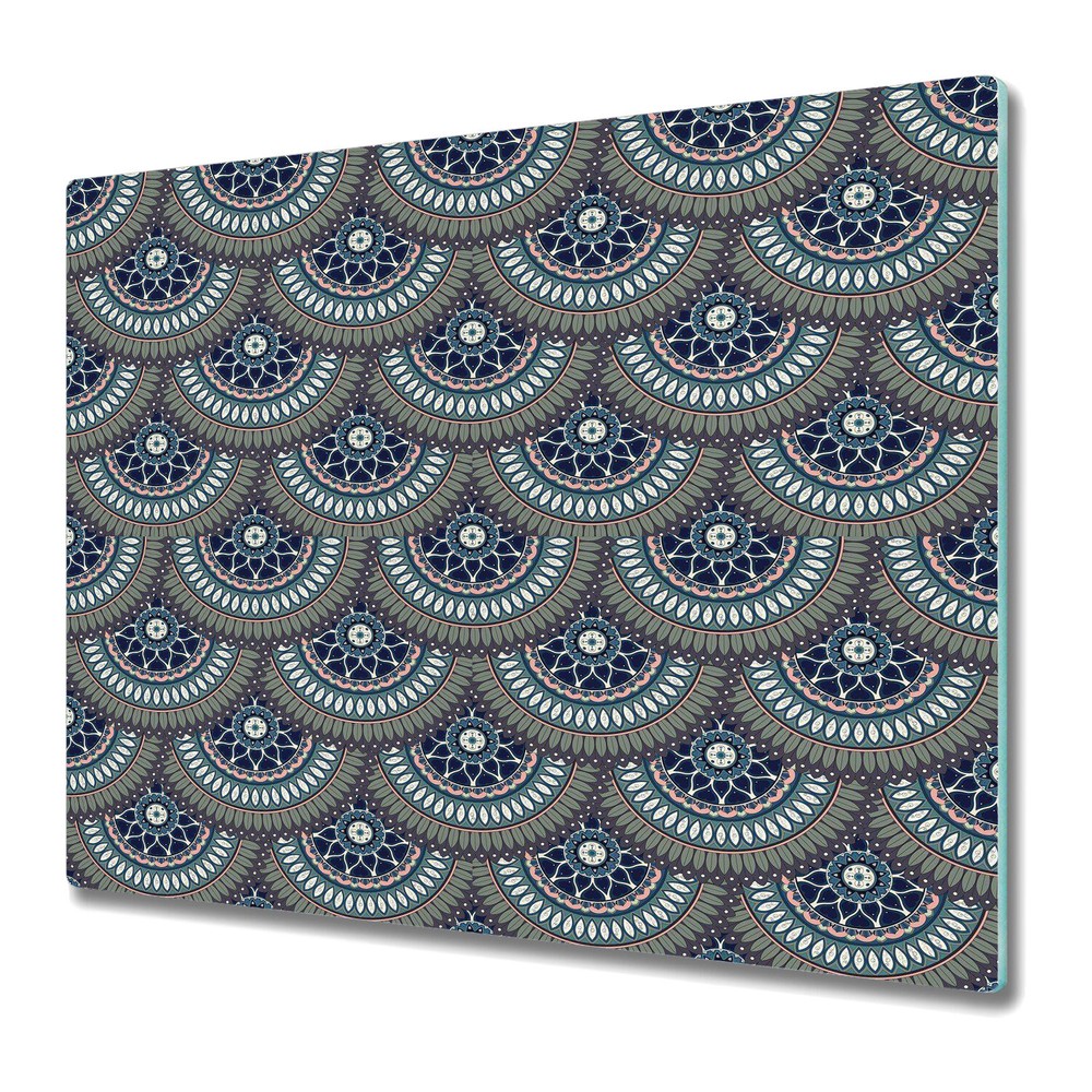 Glass Chopping Board Utensil Board Ornate floral texture grey and blue 60x52